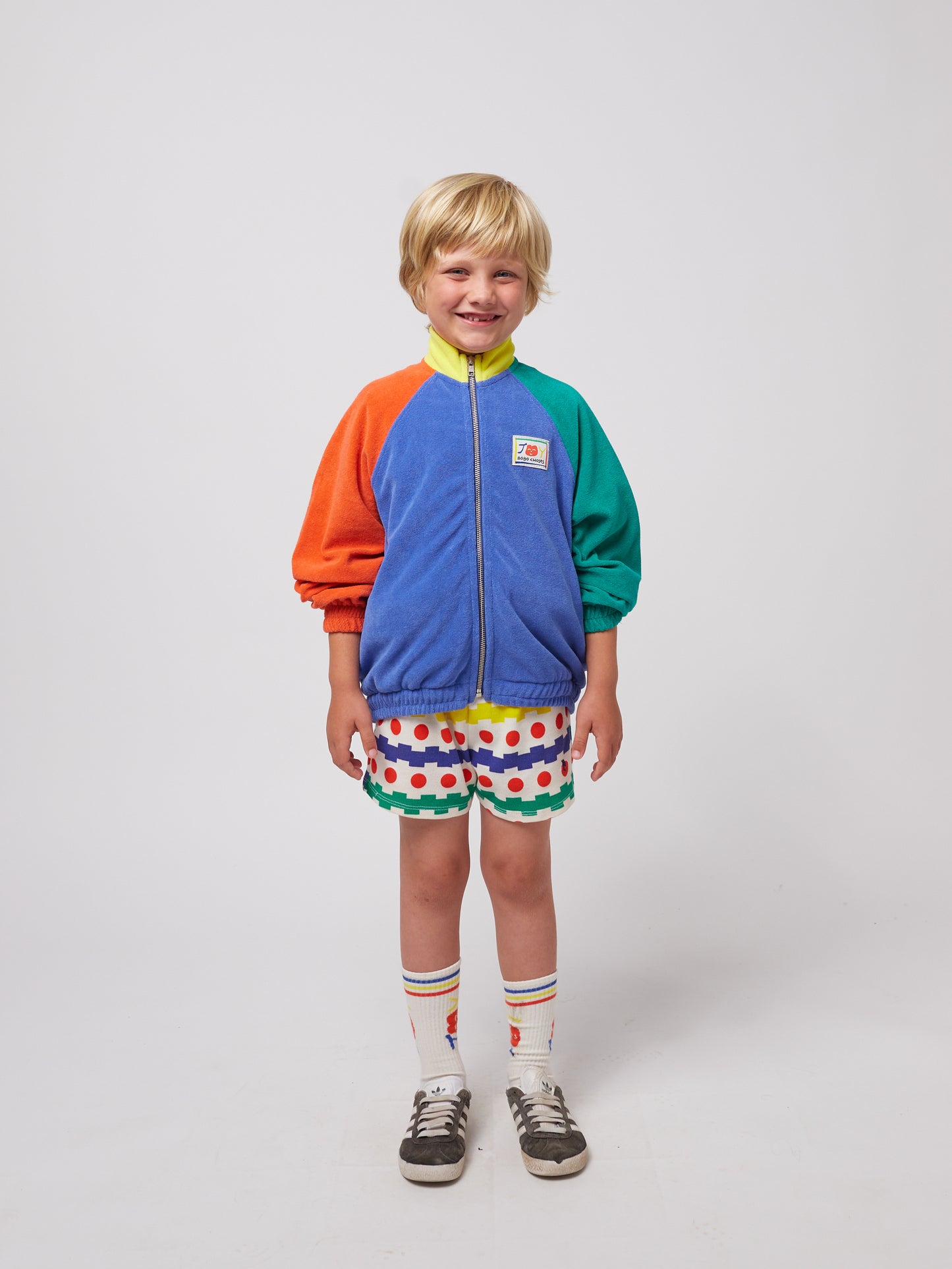 Bobo Choses SMILING COLOR BLOCK terry cloth zipped sweatshirt