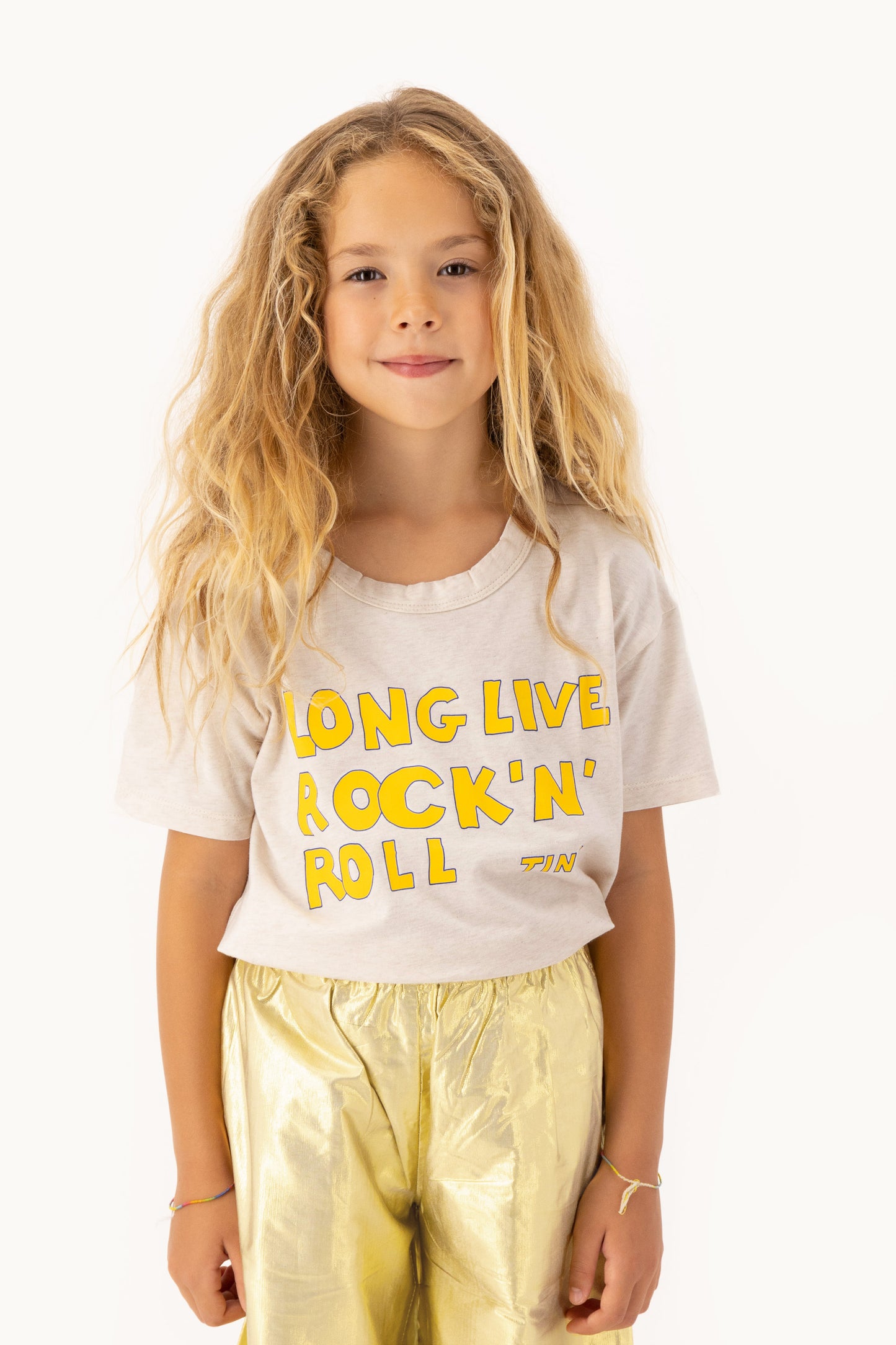 Tinycottons ROCK N ROLL tee light cream heather / 10Y