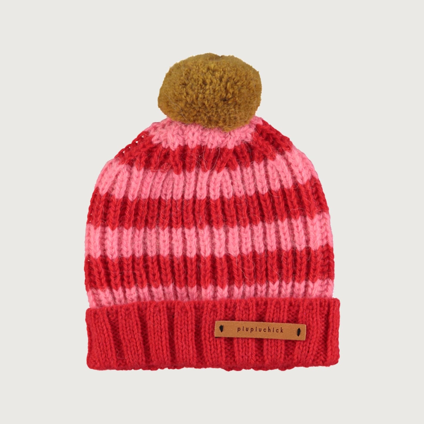 Piupiuchick knitted hat with pompon RED AND PINK STRIPES