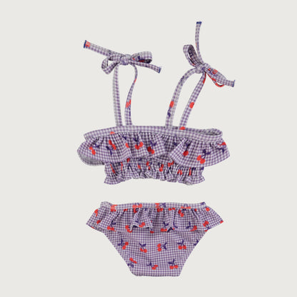 Piupiuchick bikini purple & white CHECKERED with cherries