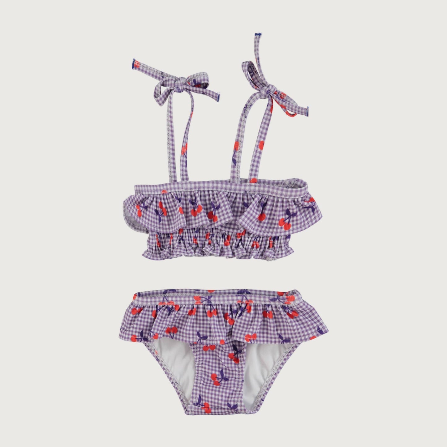 Piupiuchick bikini purple & white CHECKERED with cherries