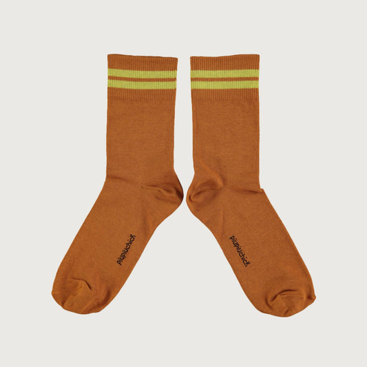 Piupiuchick short CAMEL socks with yellow stripes