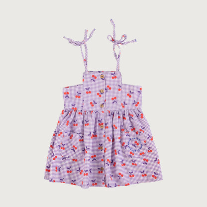 Piupiuchick CHECKERED short dress purple & white cherries