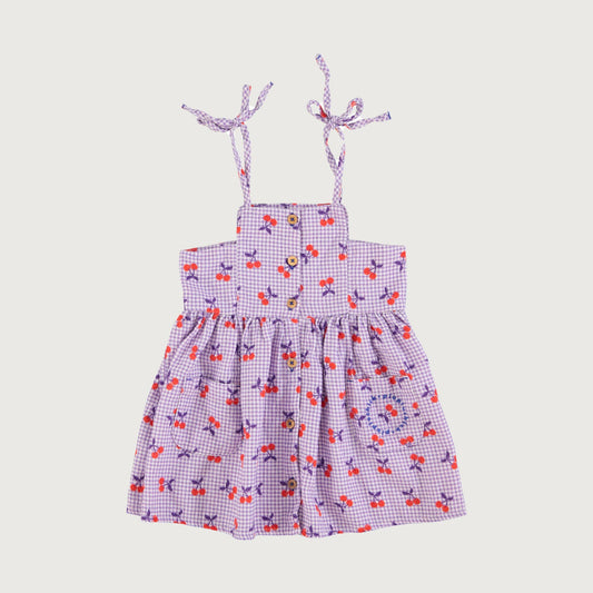 Piupiuchick CHECKERED short dress purple & white cherries