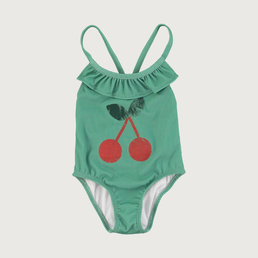 Piupiuchick swimsuit with ruffles green with CHERRY print