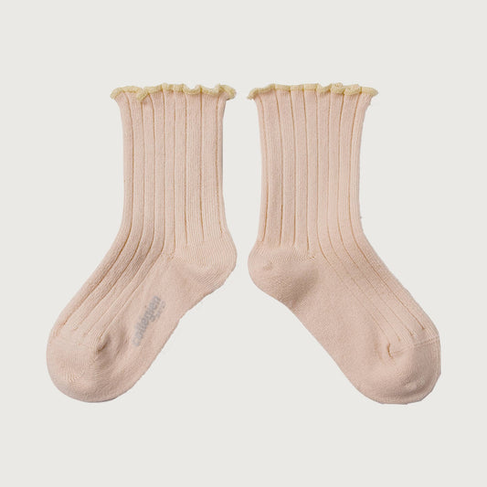 Collégien Delphine lettuce trim ribbed socks SORBET