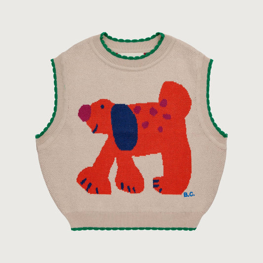 Bobo Choses FAIRY DOG jacquard knitted vest offwhite