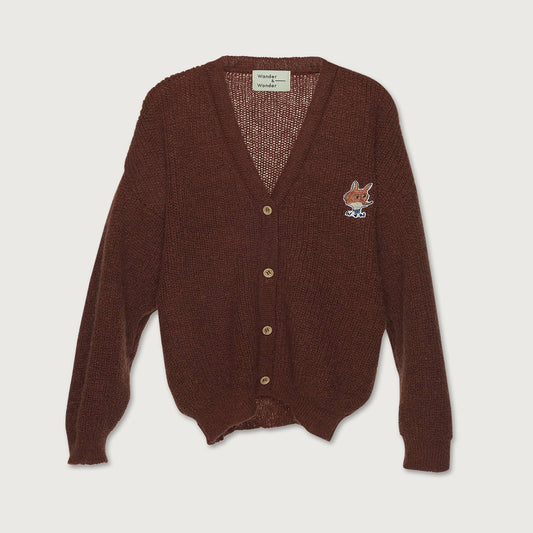 Wander and Wonder V Neck Logo Cardigan pecan