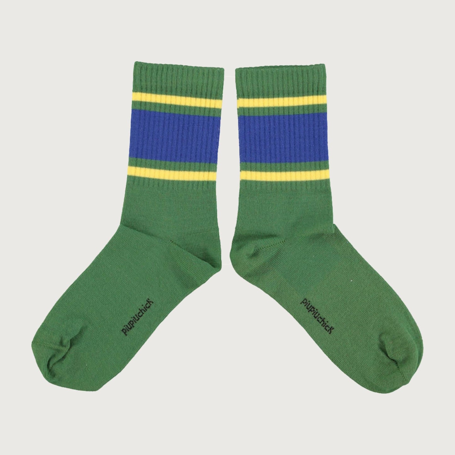 Piupiuchick green socks with BLUE & YELLOW STRIPES