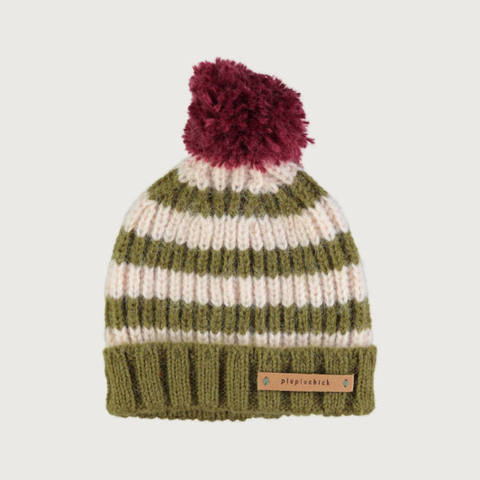 Piupiuchick Knitted hat green and ecru stripes