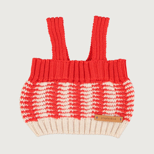 Piupiuchick knitted top with straps ECRU & RED STRIPES