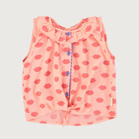 Piupiuchick sleeveless RED LIPS shirt with collar pink