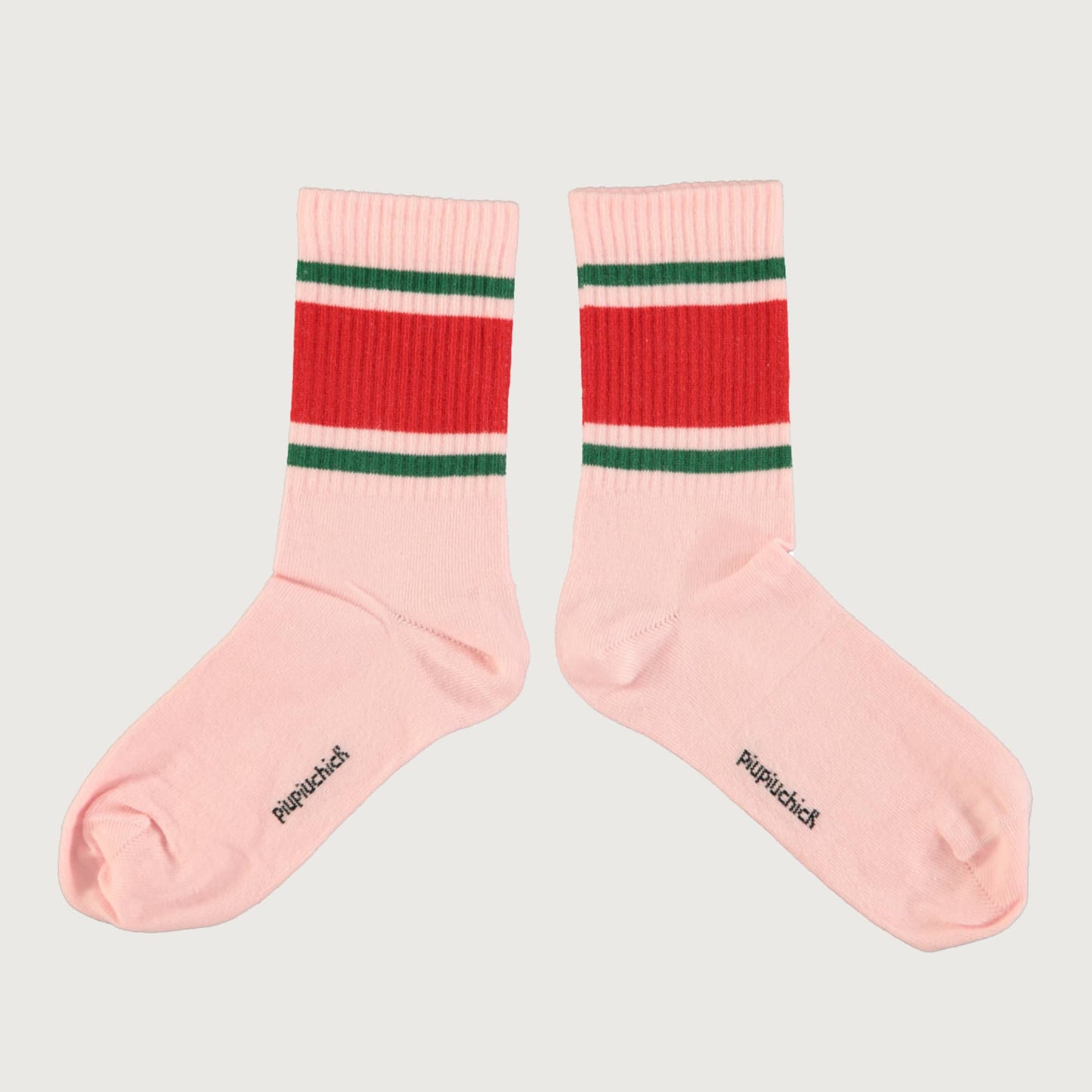 Piupiuchick pink socks with RED & GREEN STRIPES