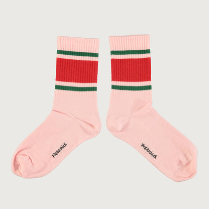 Piupiuchick pink socks with RED & GREEN STRIPES