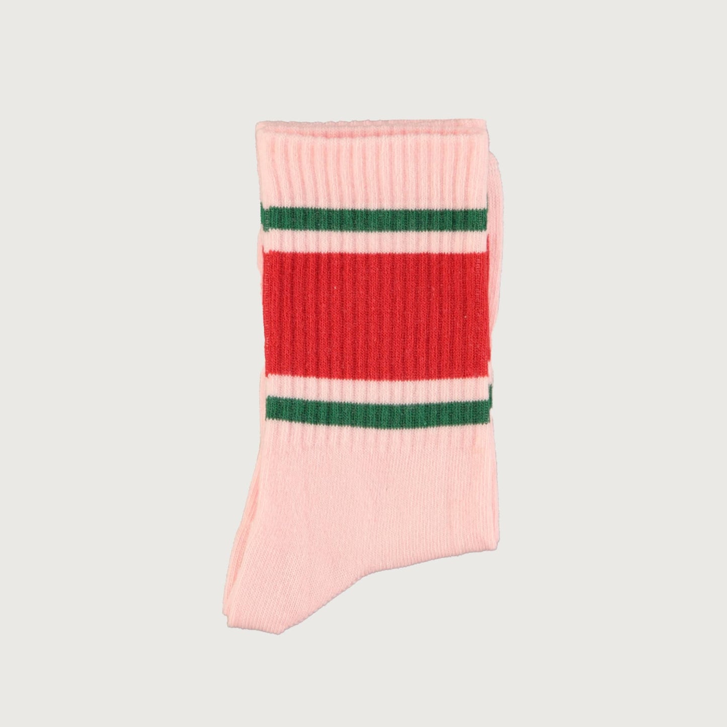 Piupiuchick pink socks with RED & GREEN STRIPES