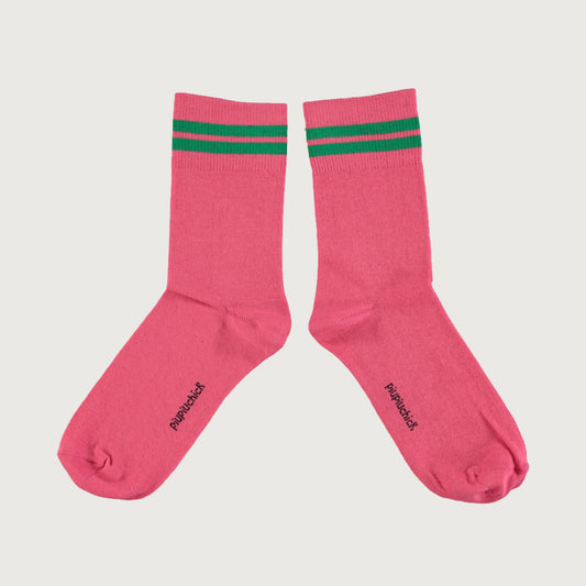 Piupiuchick short PINK socks with green stripes