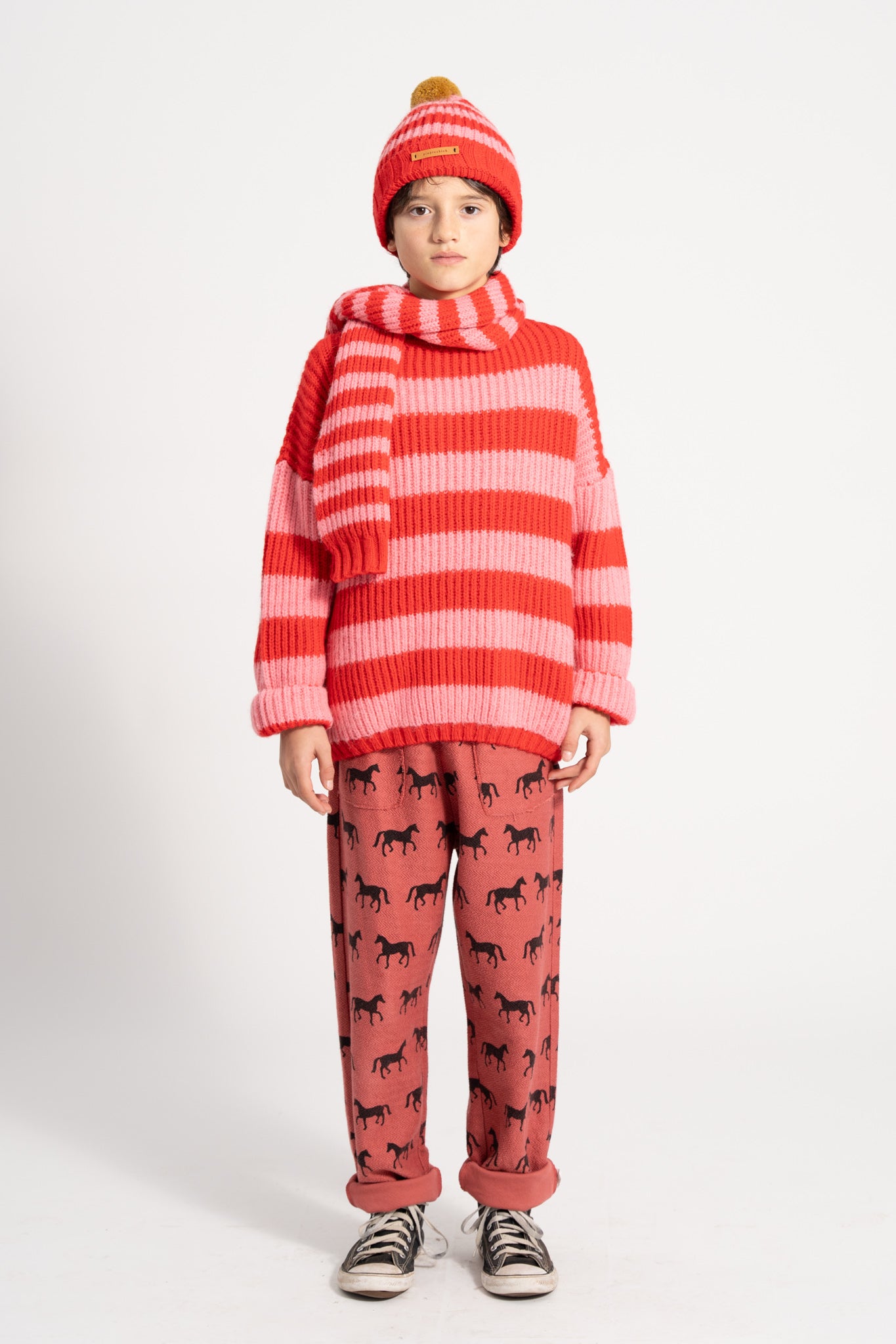 Piupiuchick knitted sweater RED AND PINK STRIPES