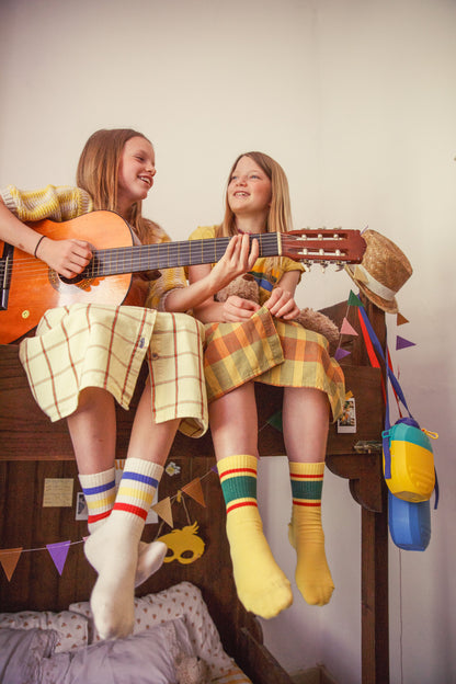 Piupiuchick yellow socks with GREEN & RED STRIPES