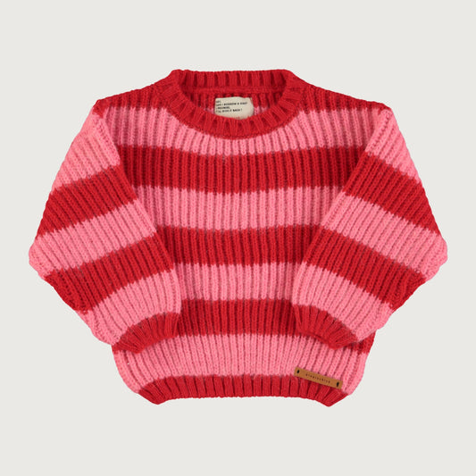 Piupiuchick knitted sweater RED AND PINK STRIPES