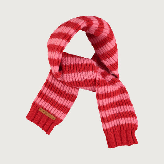 Piupiuchick knitted scarf with RED AND PINK STRIPES