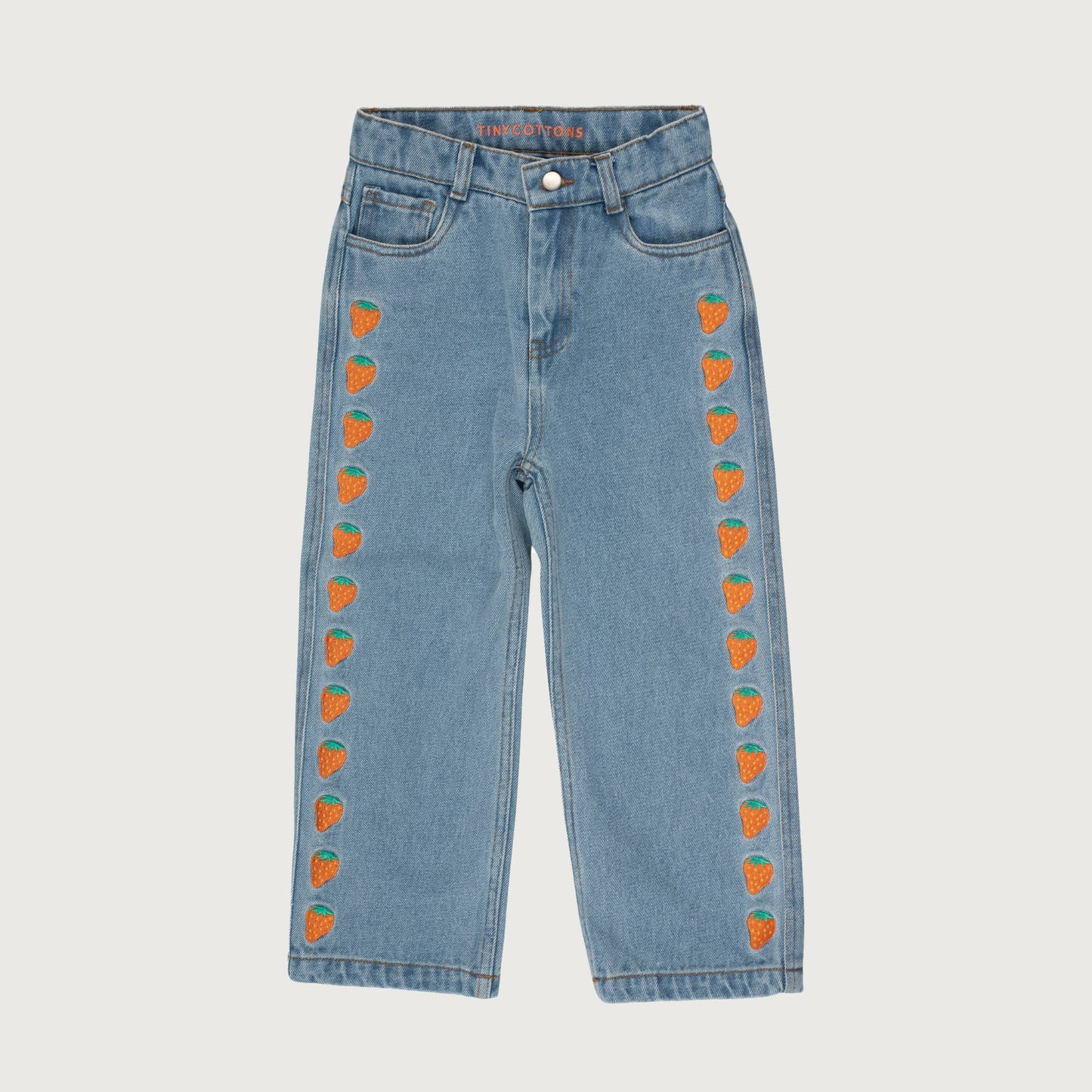 Tinycottons STRAWBERRIES embroidered jeans light blue denim