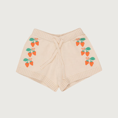 Tinycottons STRAWBERRIES knitted shorts light cream