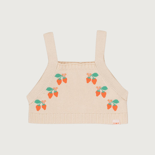 Tinycottons STRAWBERRIES knitted crop top light cream