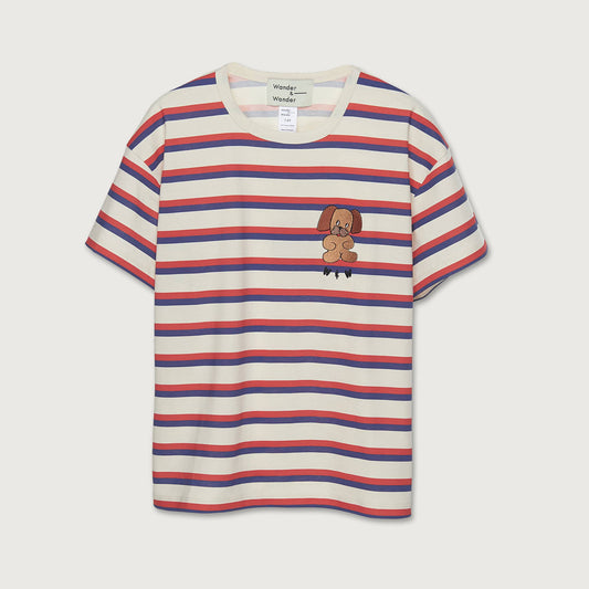 Wander & Wonder Multi stripe tee ecru / 9-10Y