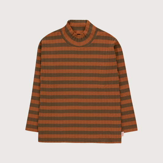 Tinycottons STRIPES mockneck tee brown/dark brown / 2Y