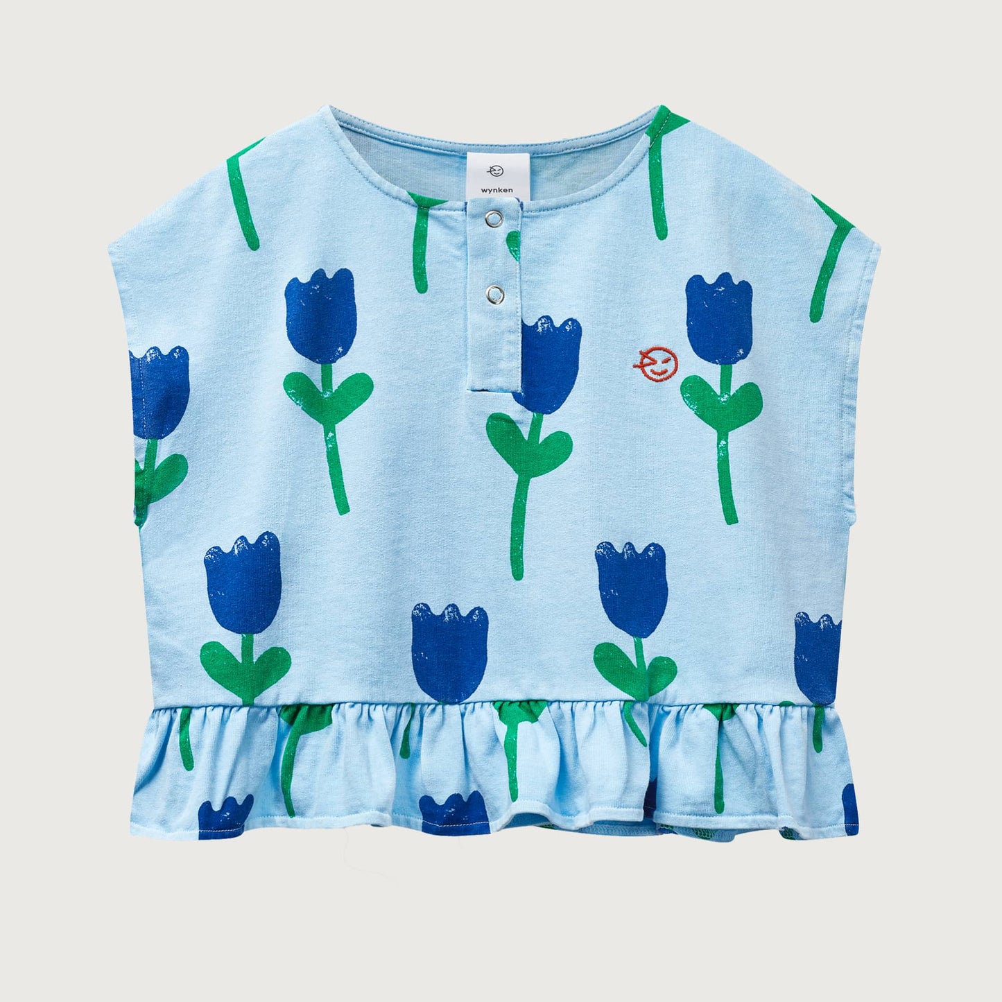 Wynken Vela frill top bird blue