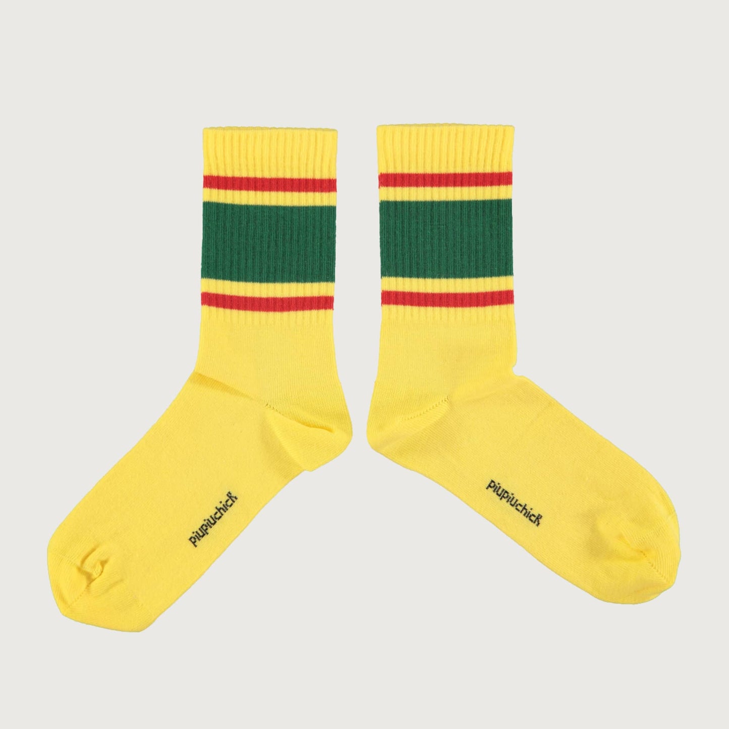 Piupiuchick yellow socks with GREEN & RED STRIPES